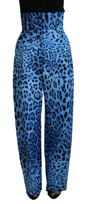 Blaue Hose mit hohem Bund und Leopardenmuster