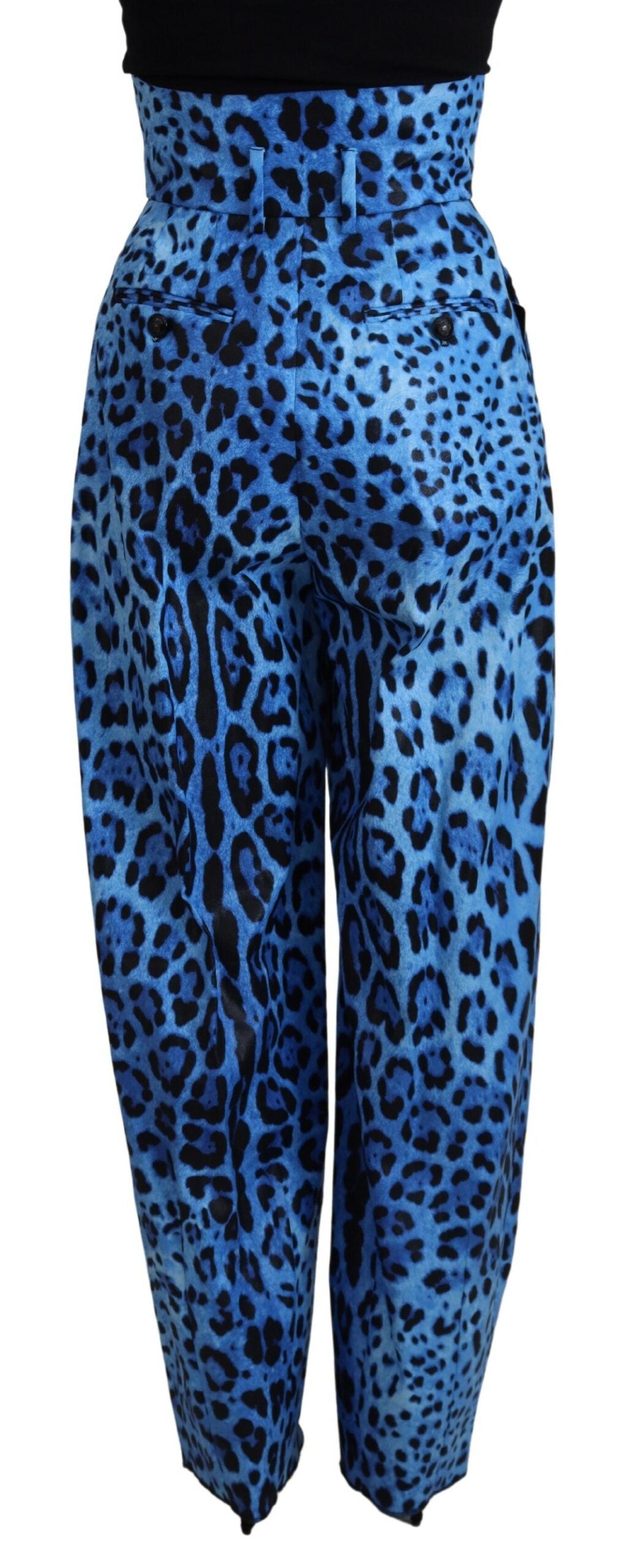 Blaue Hose mit hohem Bund und Leopardenmuster