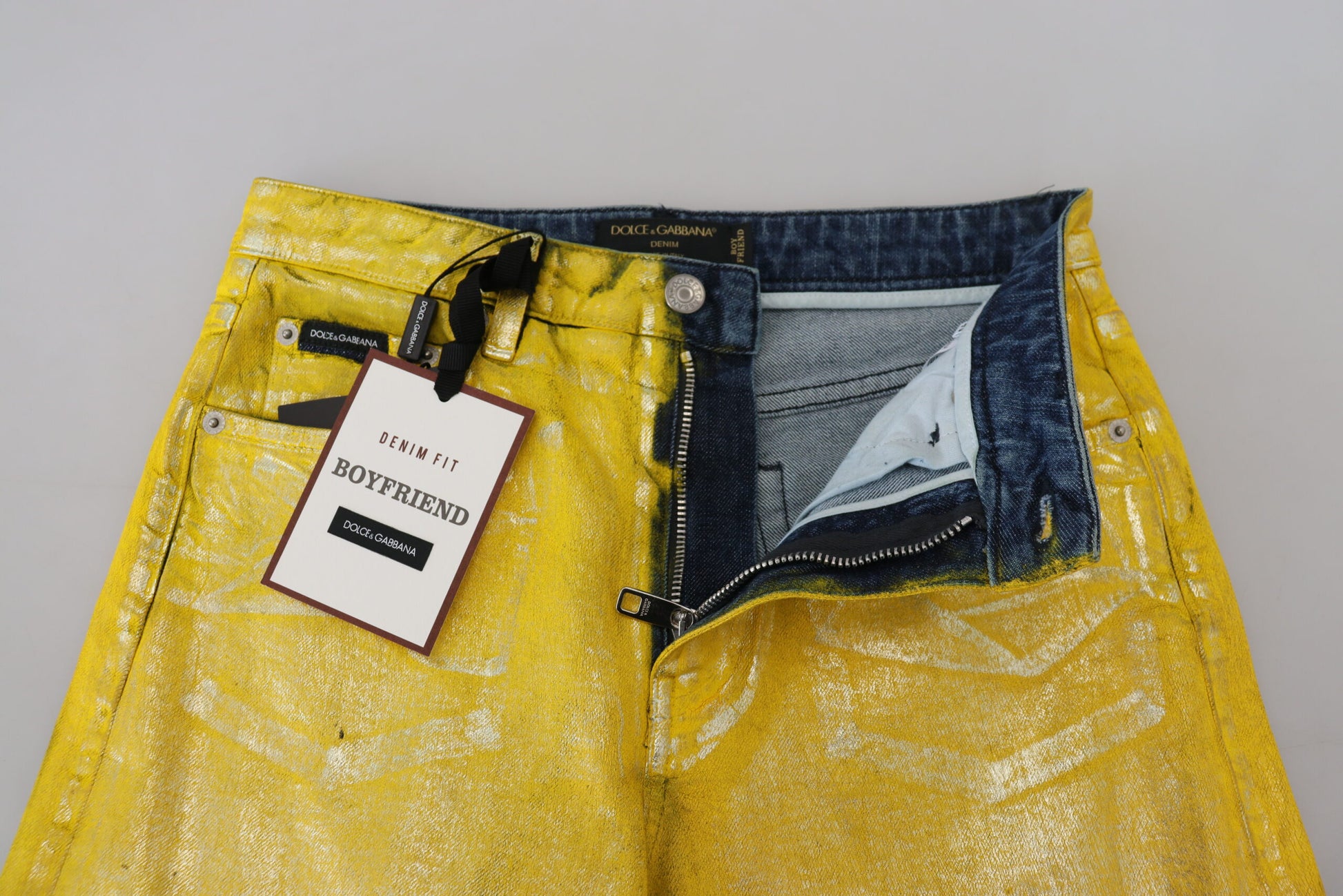 Gelbe Jeans aus Baumwoll-Straight-Denim mit Leopardenmuster