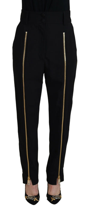 Schwarze Karottenhose aus Wolle mit hoher Taille