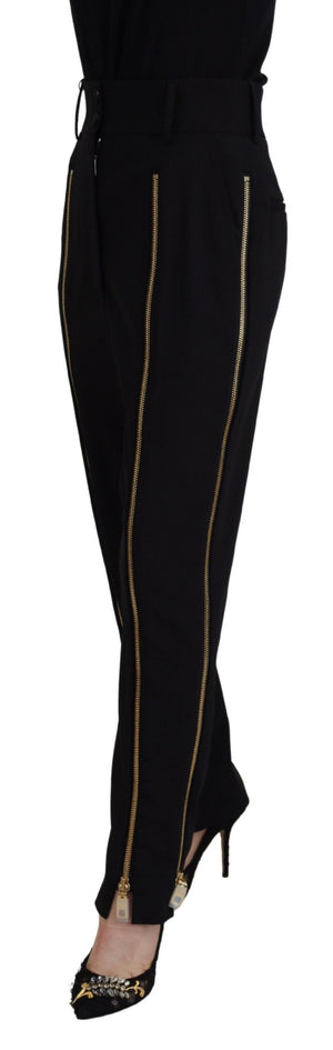 Schwarze Karottenhose aus Wolle mit hoher Taille
