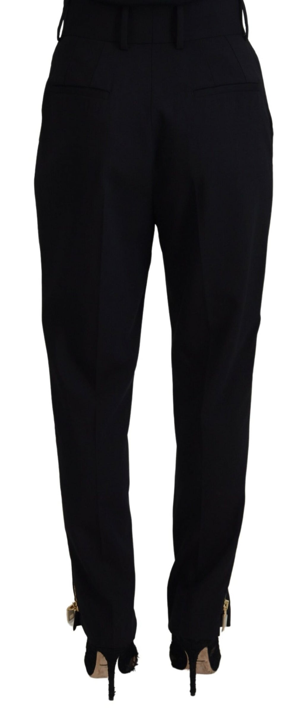 Schwarze Karottenhose aus Wolle mit hoher Taille