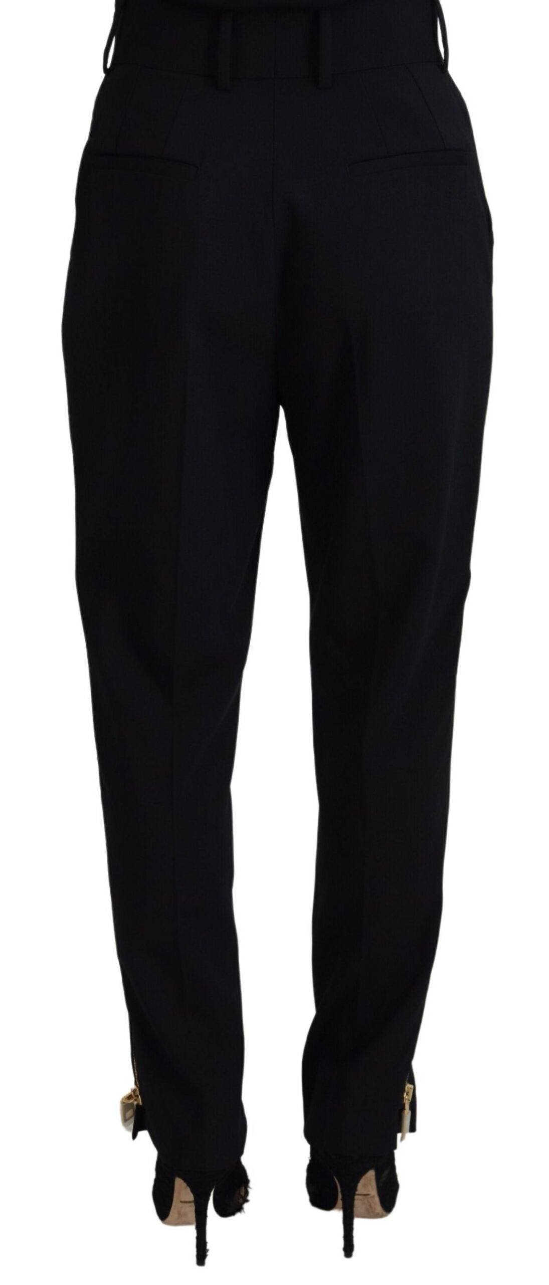 Schwarze Karottenhose aus Wolle mit hoher Taille