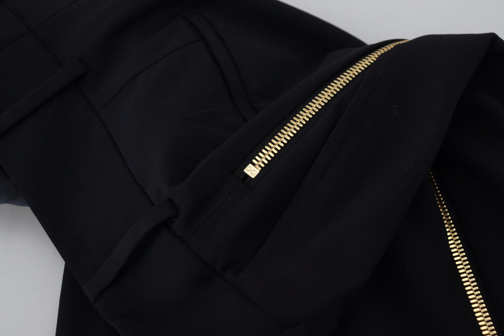 Schwarze Karottenhose aus Wolle mit hoher Taille