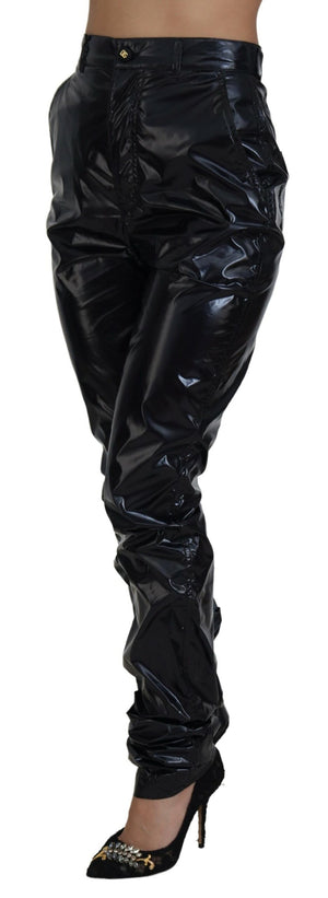 Schwarze Skinny-Hose aus Nylon mit hoher Taille