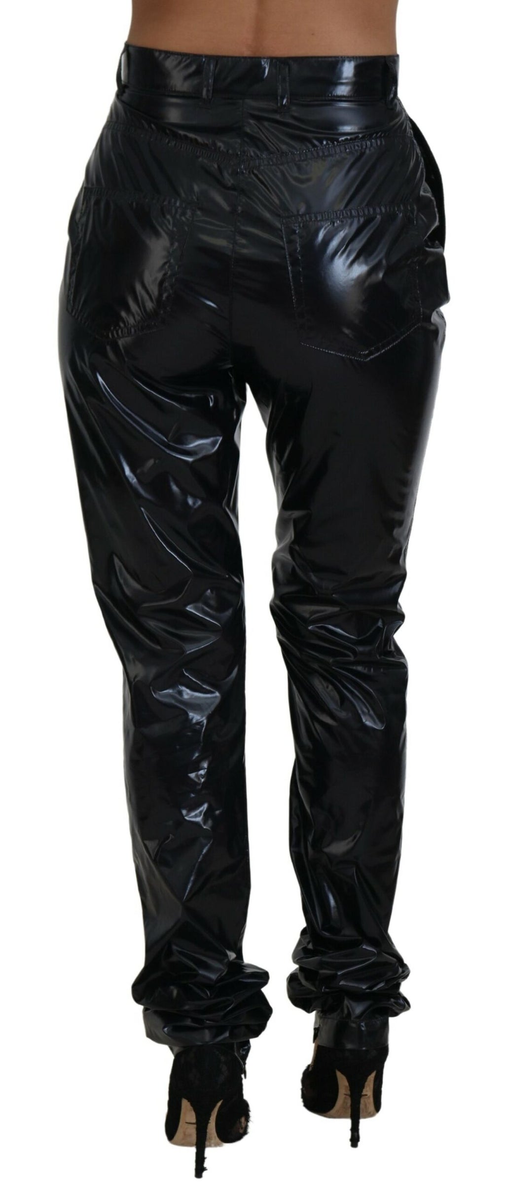Schwarze Skinny-Hose aus Nylon mit hoher Taille