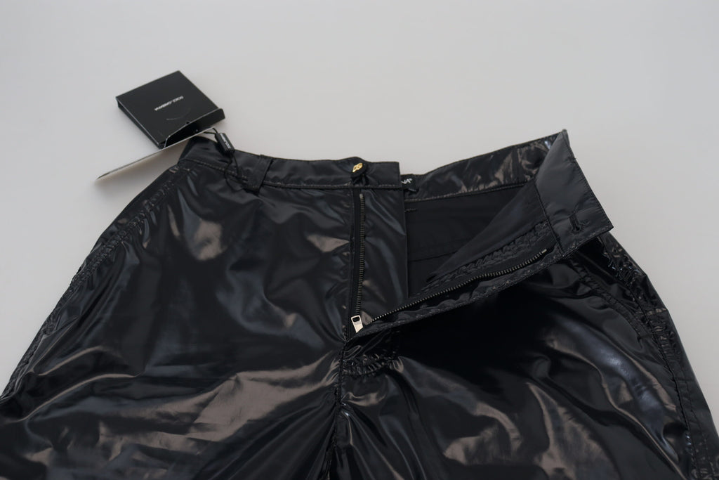 Schwarze Skinny-Hose aus Nylon mit hoher Taille