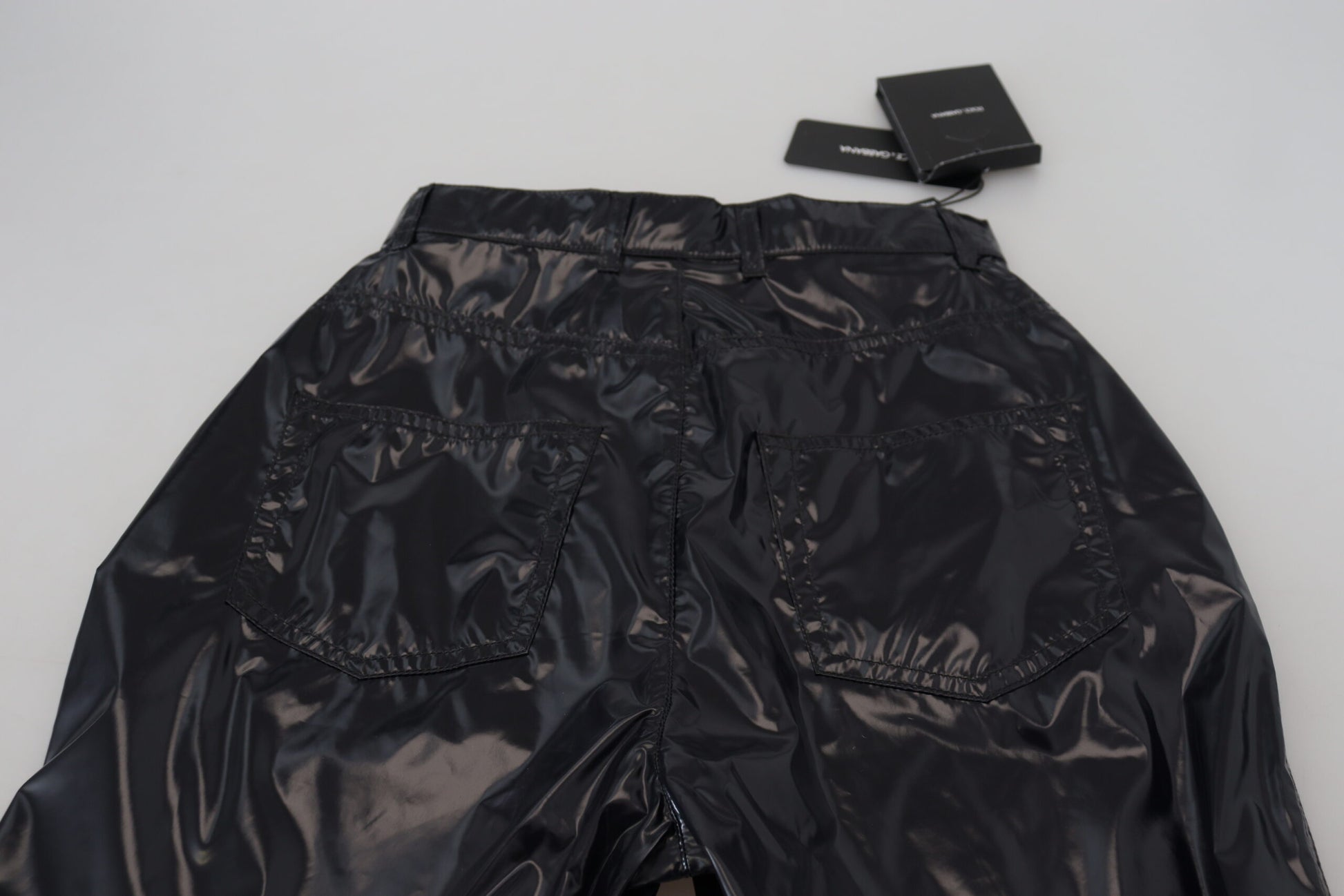 Schwarze Skinny-Hose aus Nylon mit hoher Taille