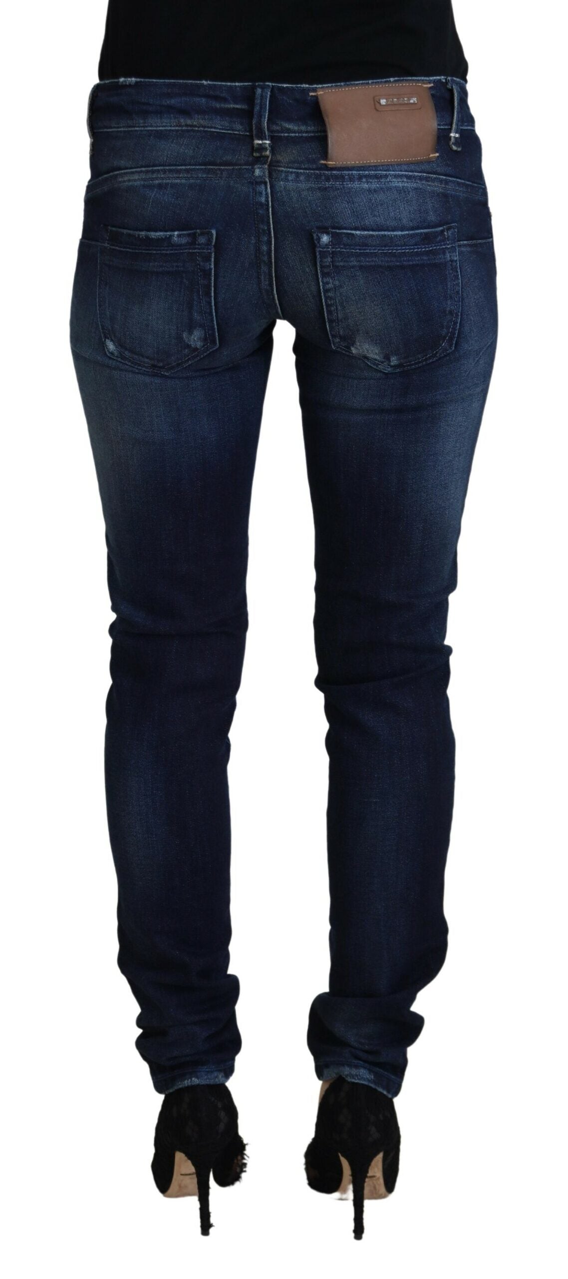 Blaue, schmal geschnittene Damen-Jeans aus Baumwolle mit niedriger Taille