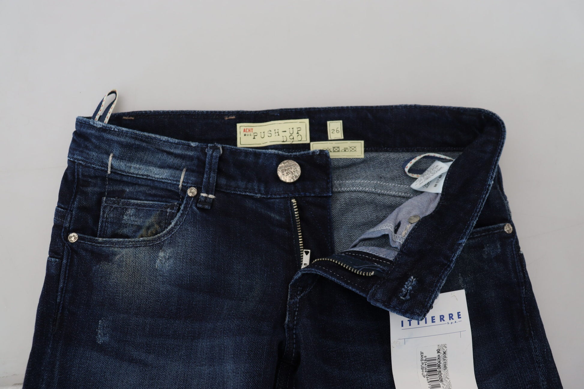 Blaue, schmal geschnittene Damen-Jeans aus Baumwolle mit niedriger Taille