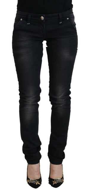 Schwarze Skinny-Jeans aus gewaschener Baumwolle für Damen