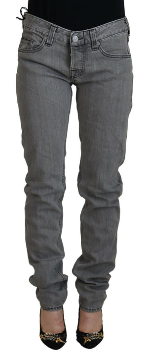 Graue Skinny-Jeans aus gewaschener Baumwolle für Damen