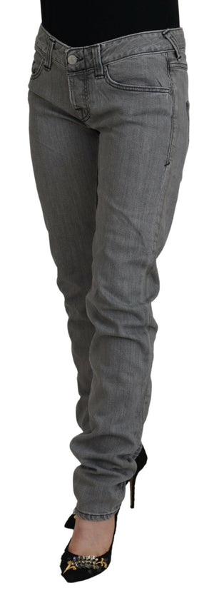 Graue Skinny-Jeans aus gewaschener Baumwolle für Damen