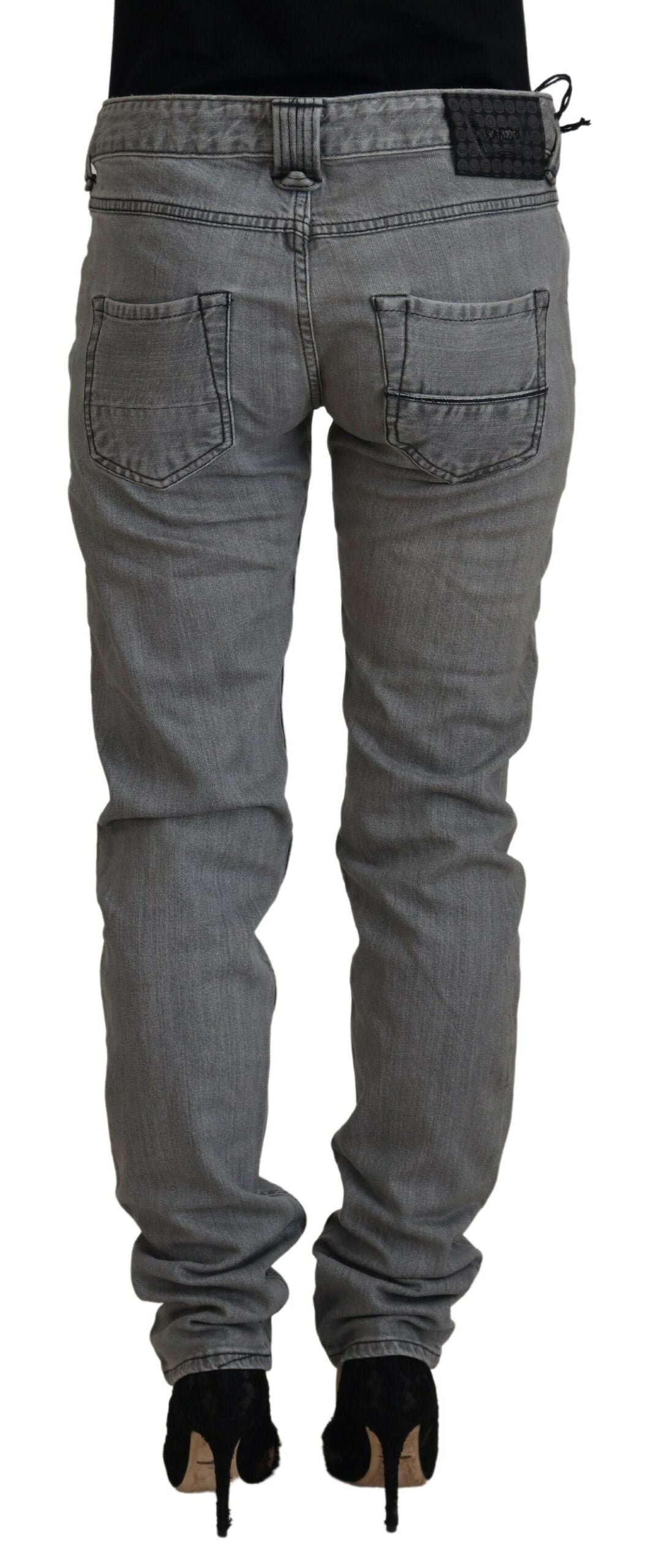 Graue Skinny-Jeans aus gewaschener Baumwolle für Damen