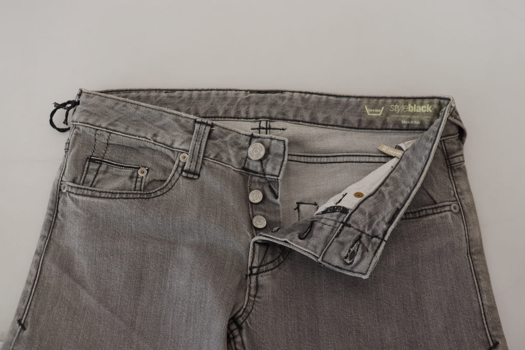 Graue Skinny-Jeans aus gewaschener Baumwolle für Damen
