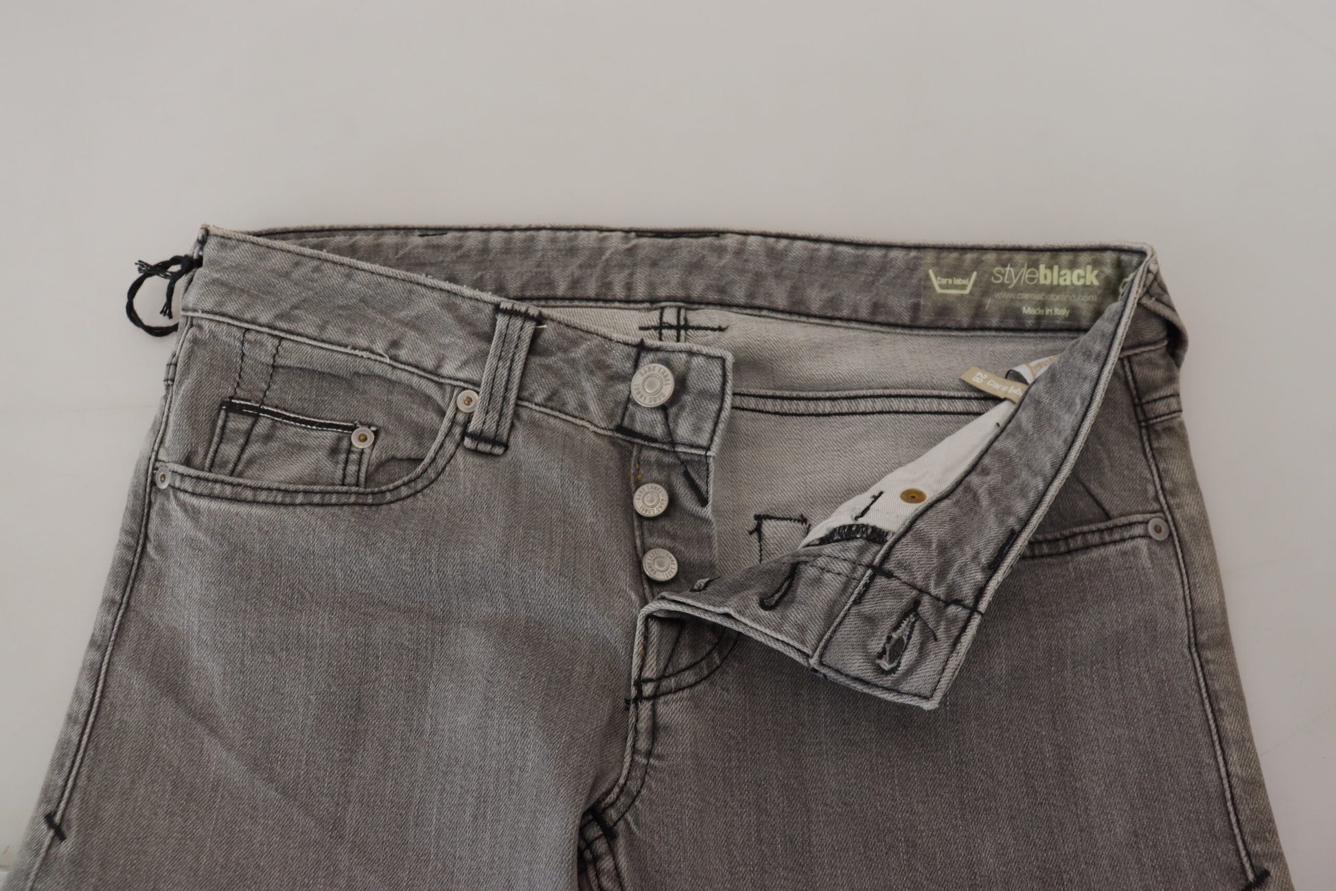 Graue Skinny-Jeans aus gewaschener Baumwolle für Damen