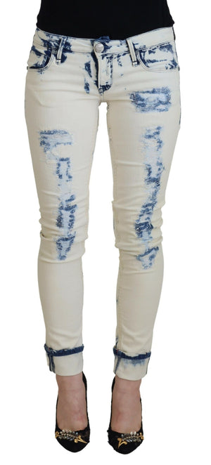Weiß-blaue Skinny-Jeans aus Baumwolle für Damen