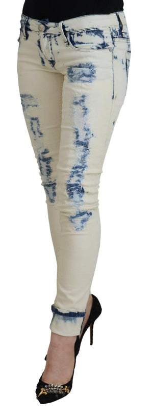 Weiß-blaue Skinny-Jeans aus Baumwolle für Damen