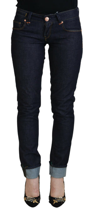 Blaue Slim Fit-Jeans aus Baumwolle mit niedriger Taille für Damen