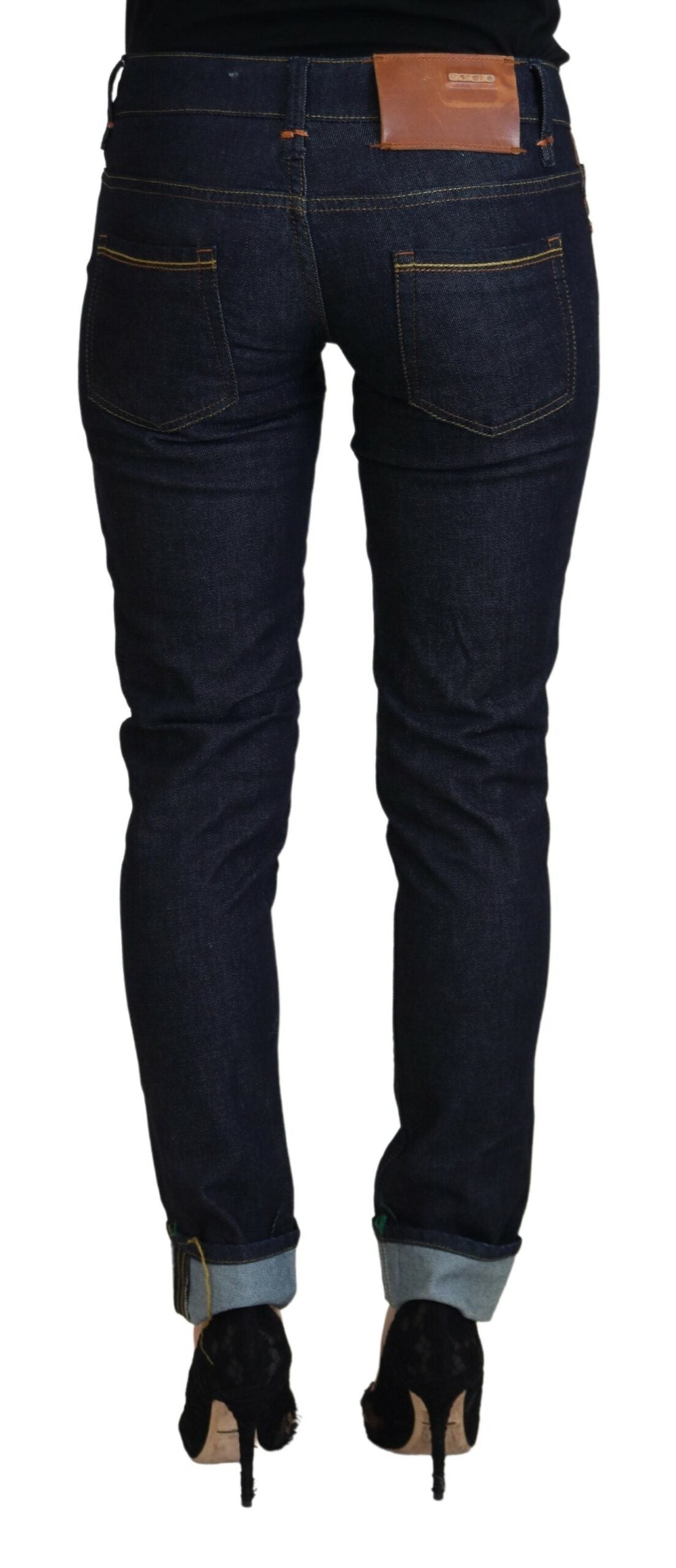 Blaue Slim Fit-Jeans aus Baumwolle mit niedriger Taille für Damen