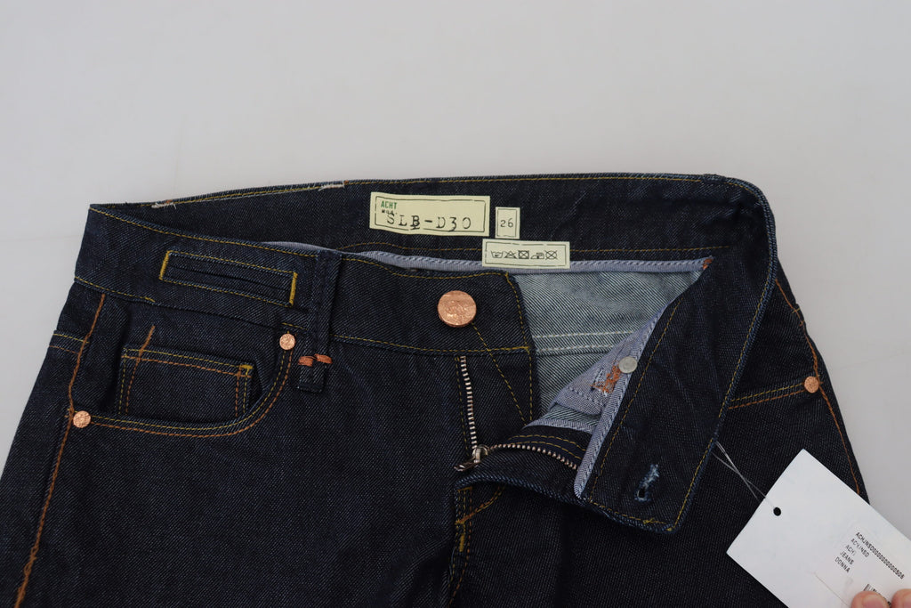 Blaue Slim Fit-Jeans aus Baumwolle mit niedriger Taille für Damen