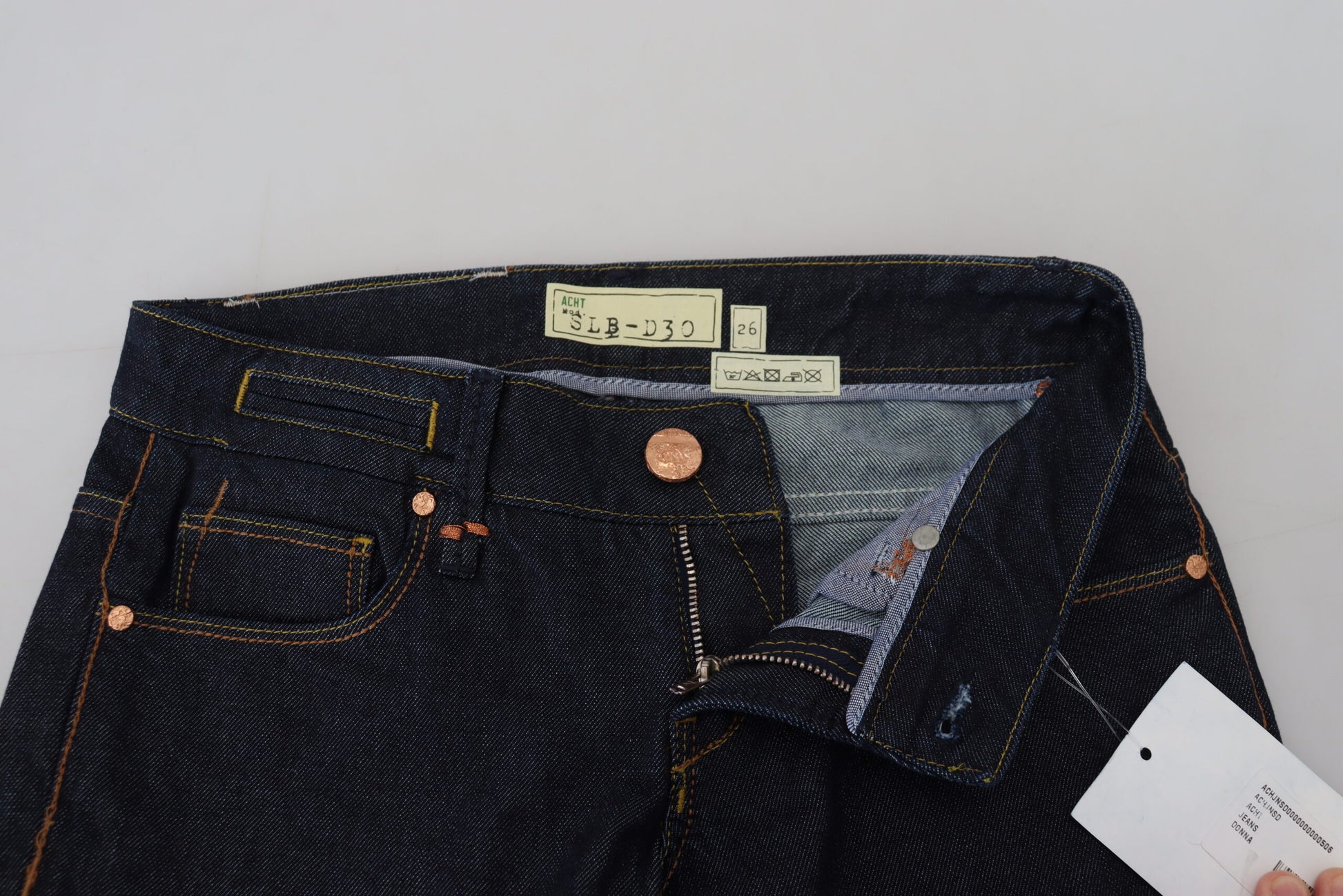Blaue Slim Fit-Jeans aus Baumwolle mit niedriger Taille für Damen