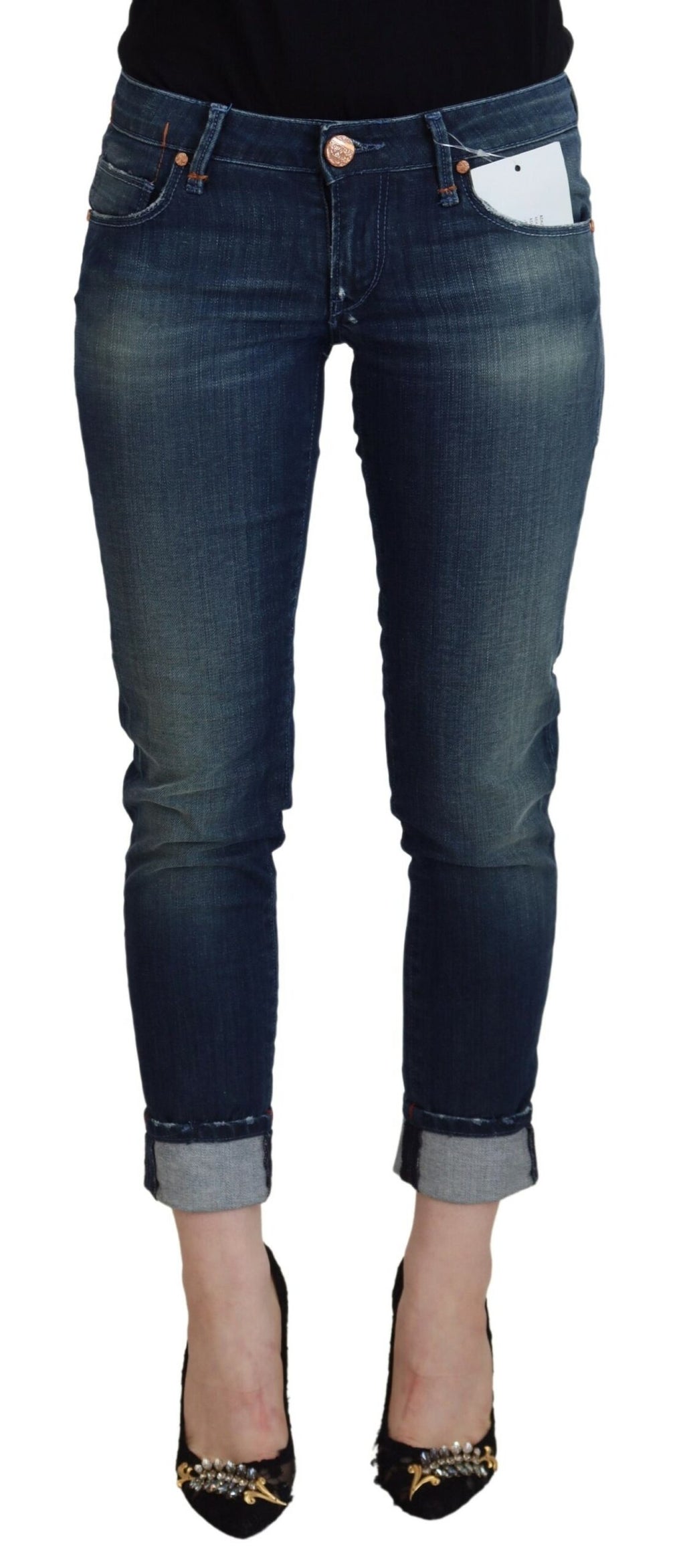 Blaue Slim Fit Damen-Jeans aus Baumwolle
