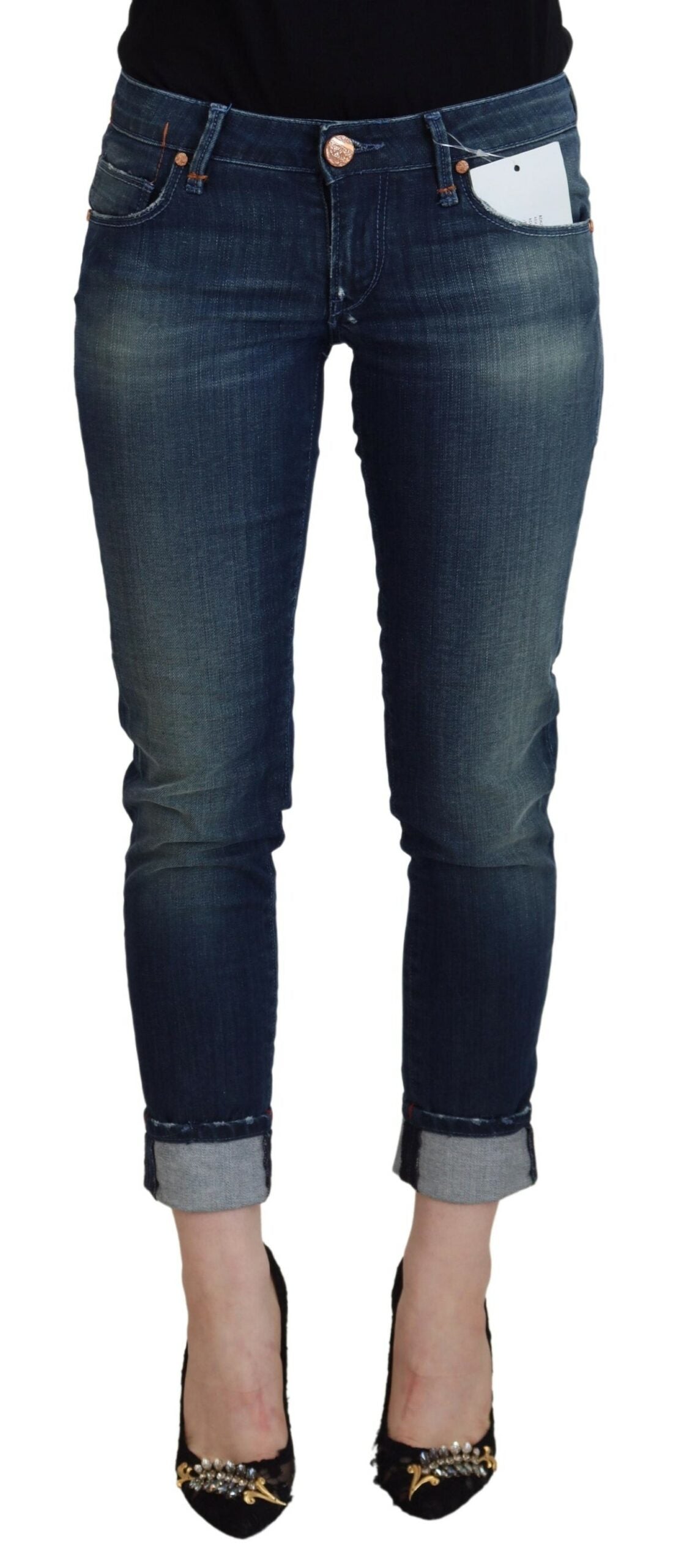Blaue Slim Fit Damen-Jeans aus Baumwolle