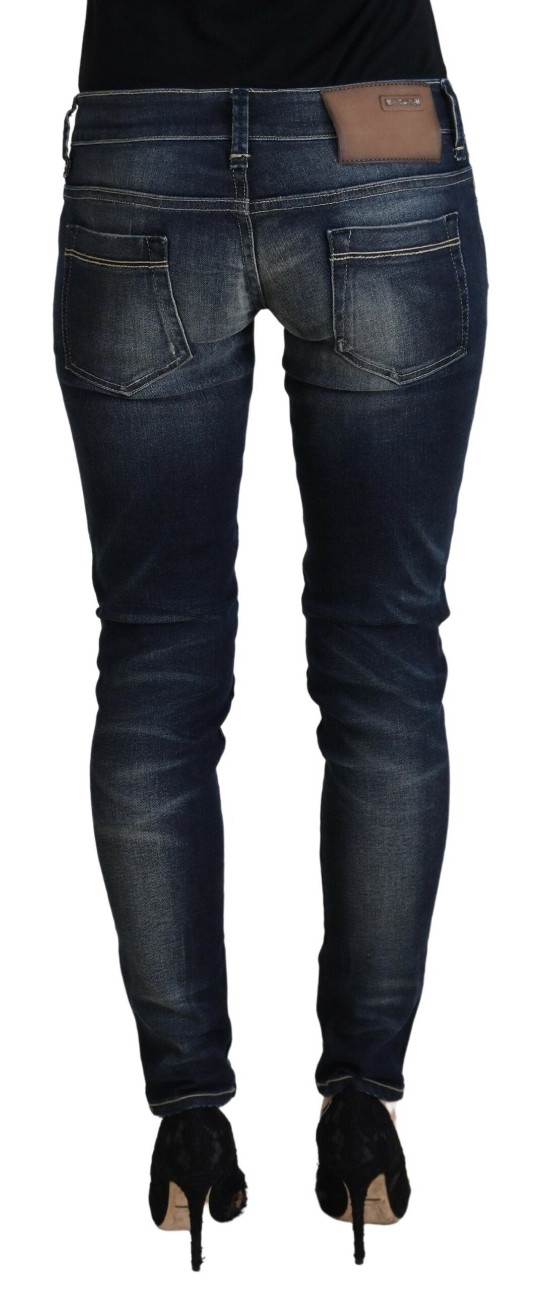 Blaue Slim Fit Jeans aus gewaschener Baumwolle für Damen