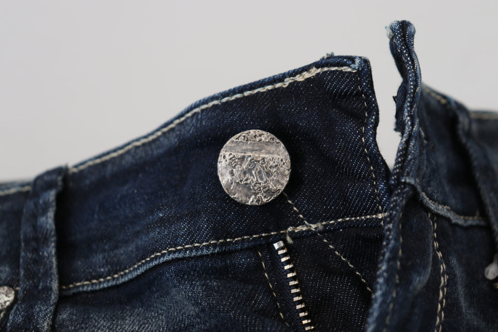 Blaue Slim Fit Jeans aus gewaschener Baumwolle für Damen