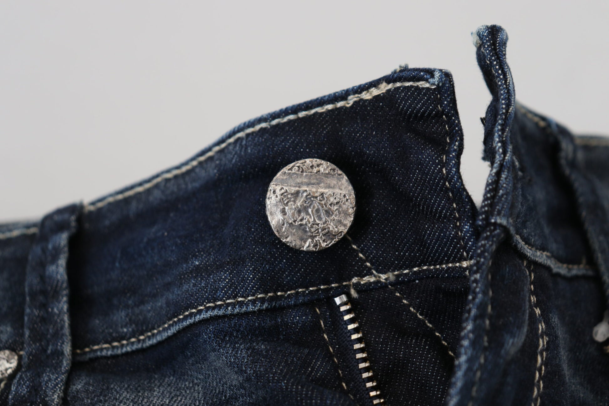 Blaue Slim Fit Jeans aus gewaschener Baumwolle für Damen