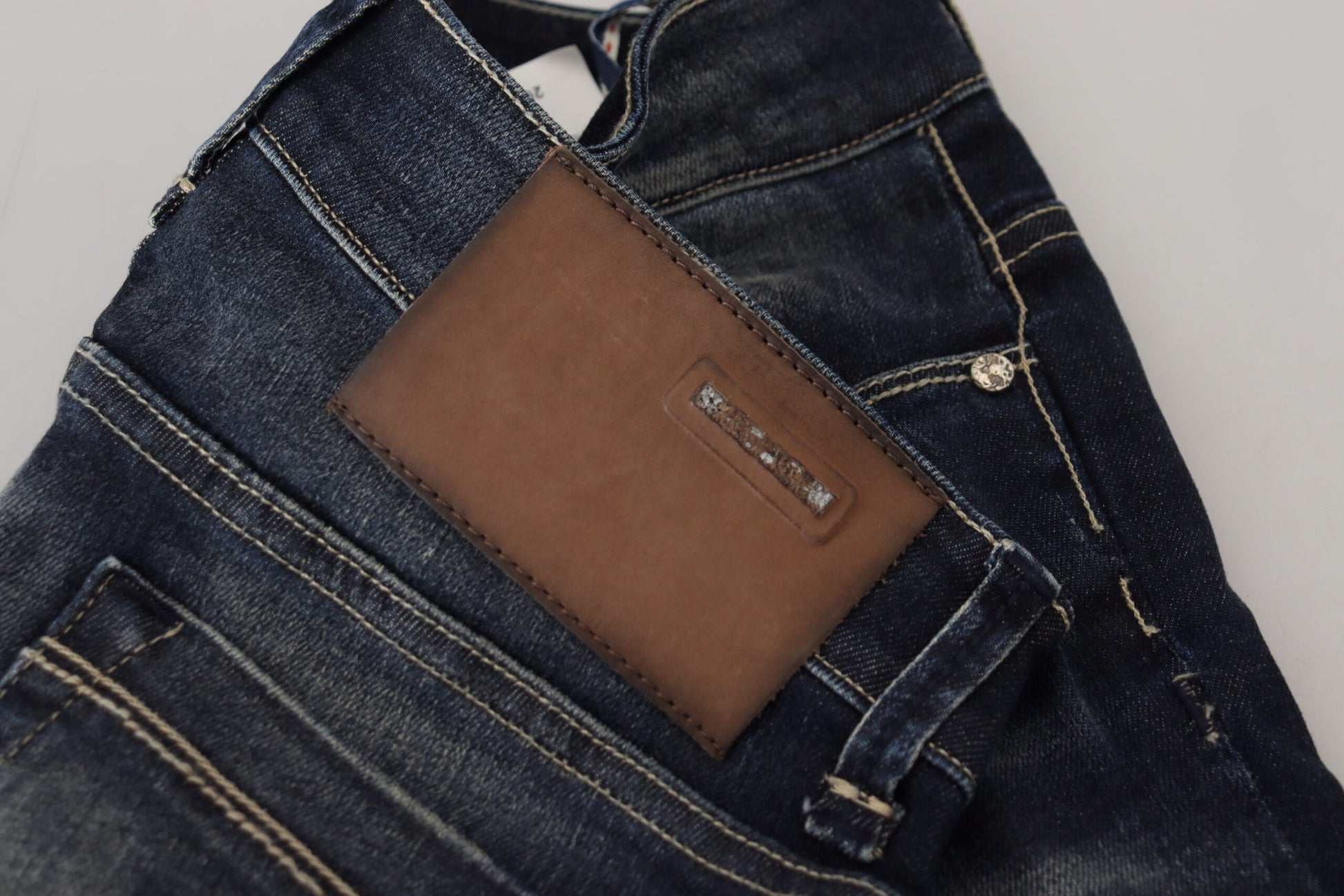 Blaue Slim Fit Jeans aus gewaschener Baumwolle für Damen