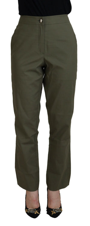 Green Cotton High Waist Women Tapered Pants