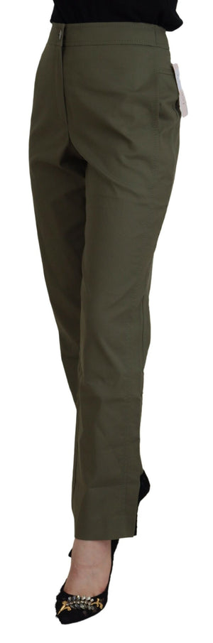 Green Cotton High Waist Women Tapered Pants