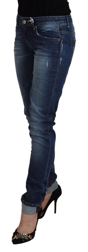 Blaue Slim Fit Jeans aus gewaschener Baumwolle für Damen