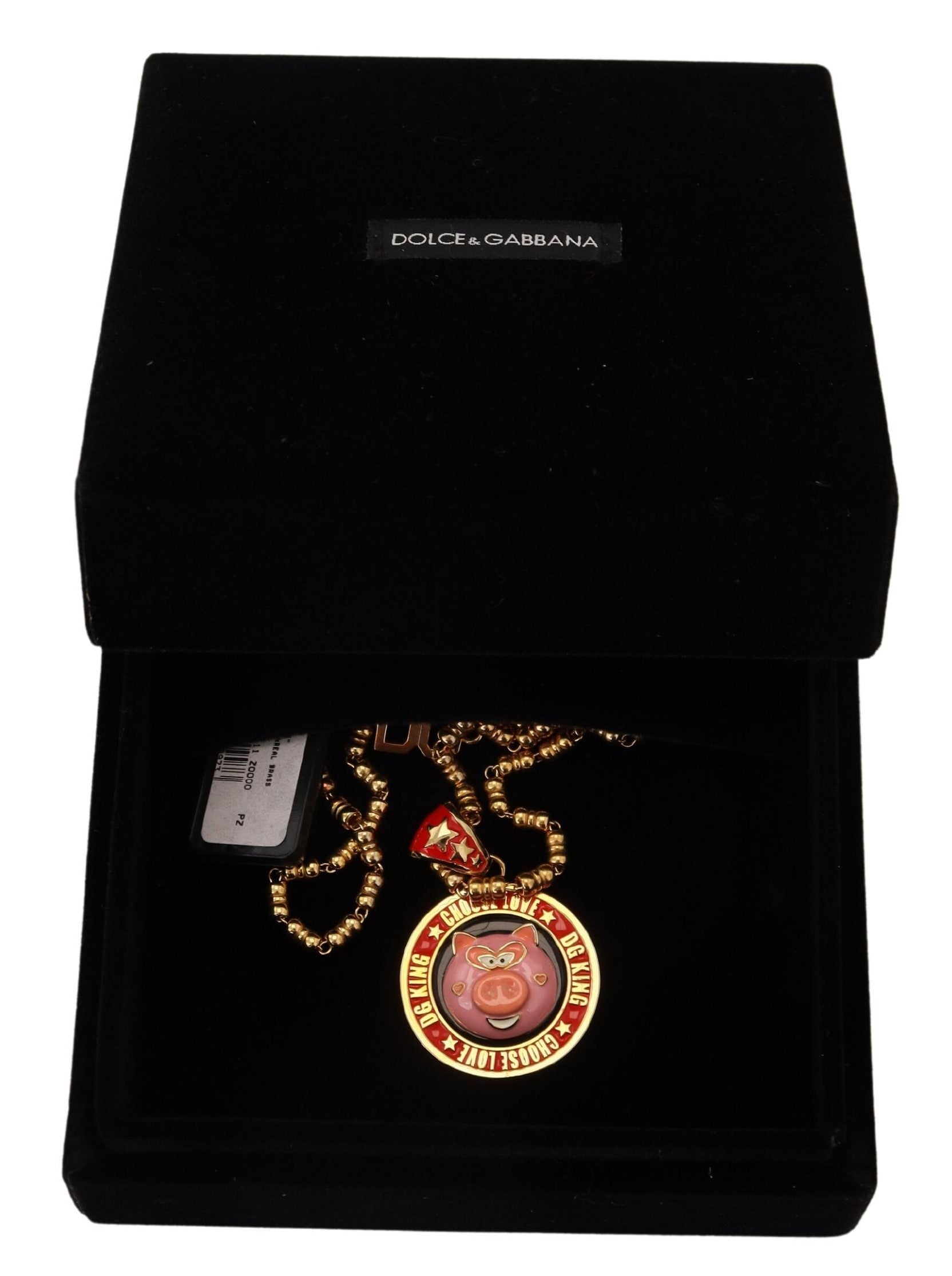 Goldfarbene Messingkette mit SUPER PIG-Anhänger und Logo-Halskette