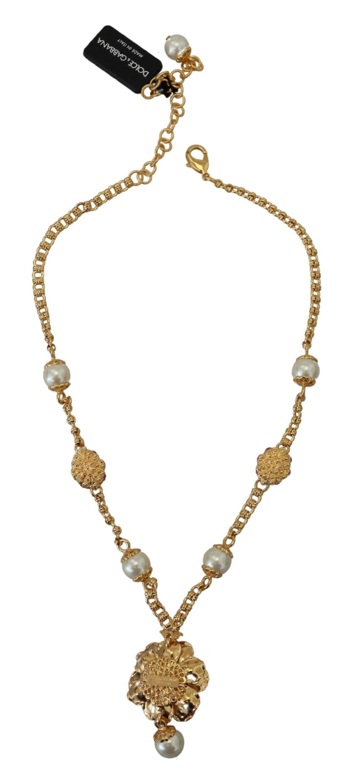 Goldfarbene Halskette mit floralen Kristallen und rosa Verzierung