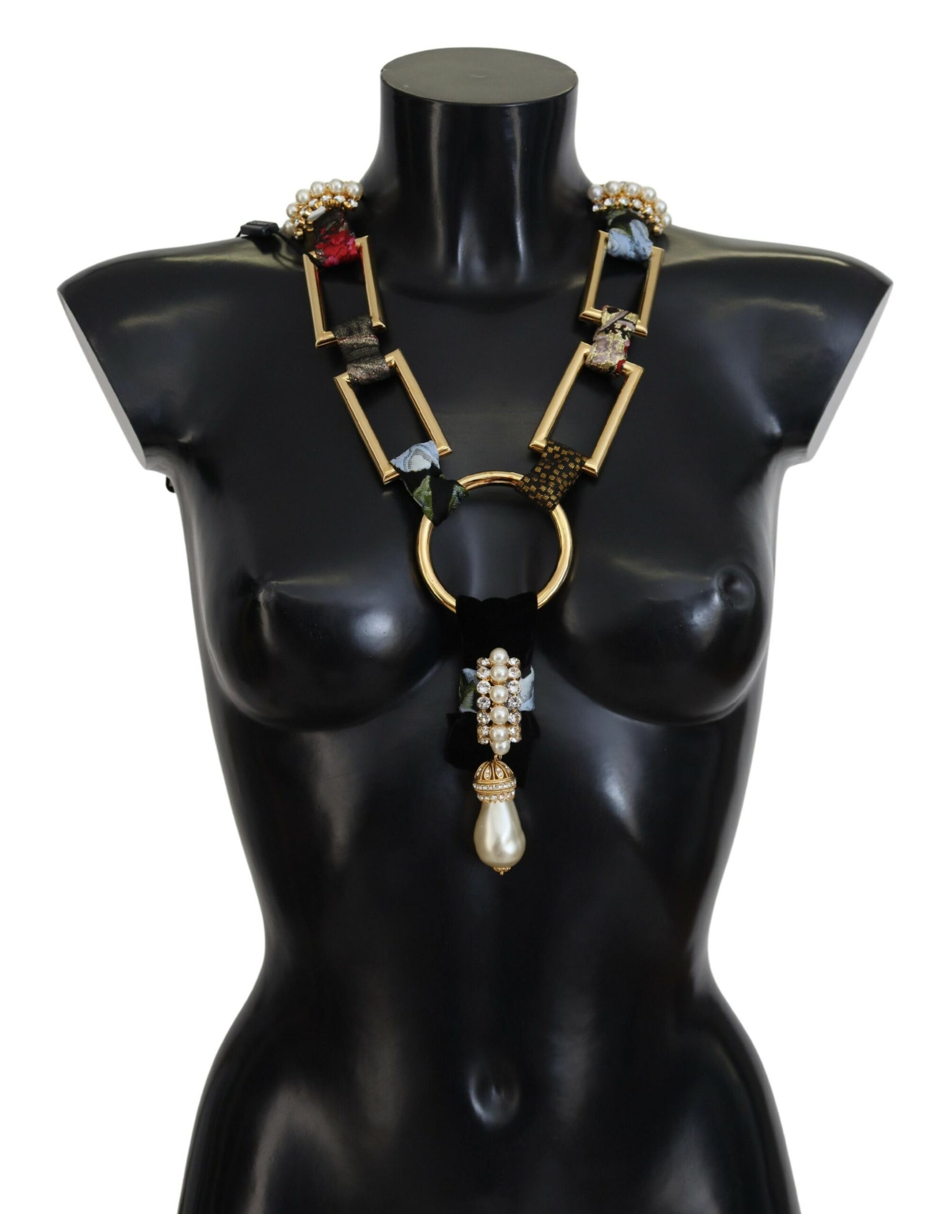 Statement-Halskette „Sicily Crystal Robe“ aus goldenem Messing