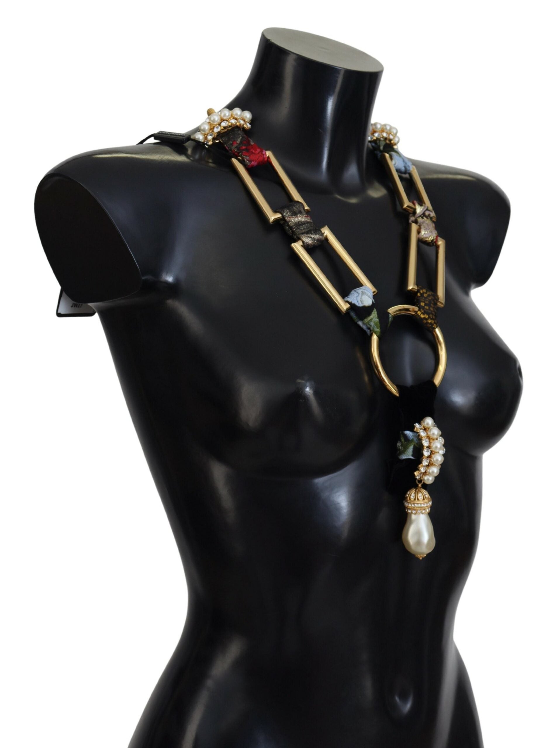 Statement-Halskette „Sicily Crystal Robe“ aus goldenem Messing