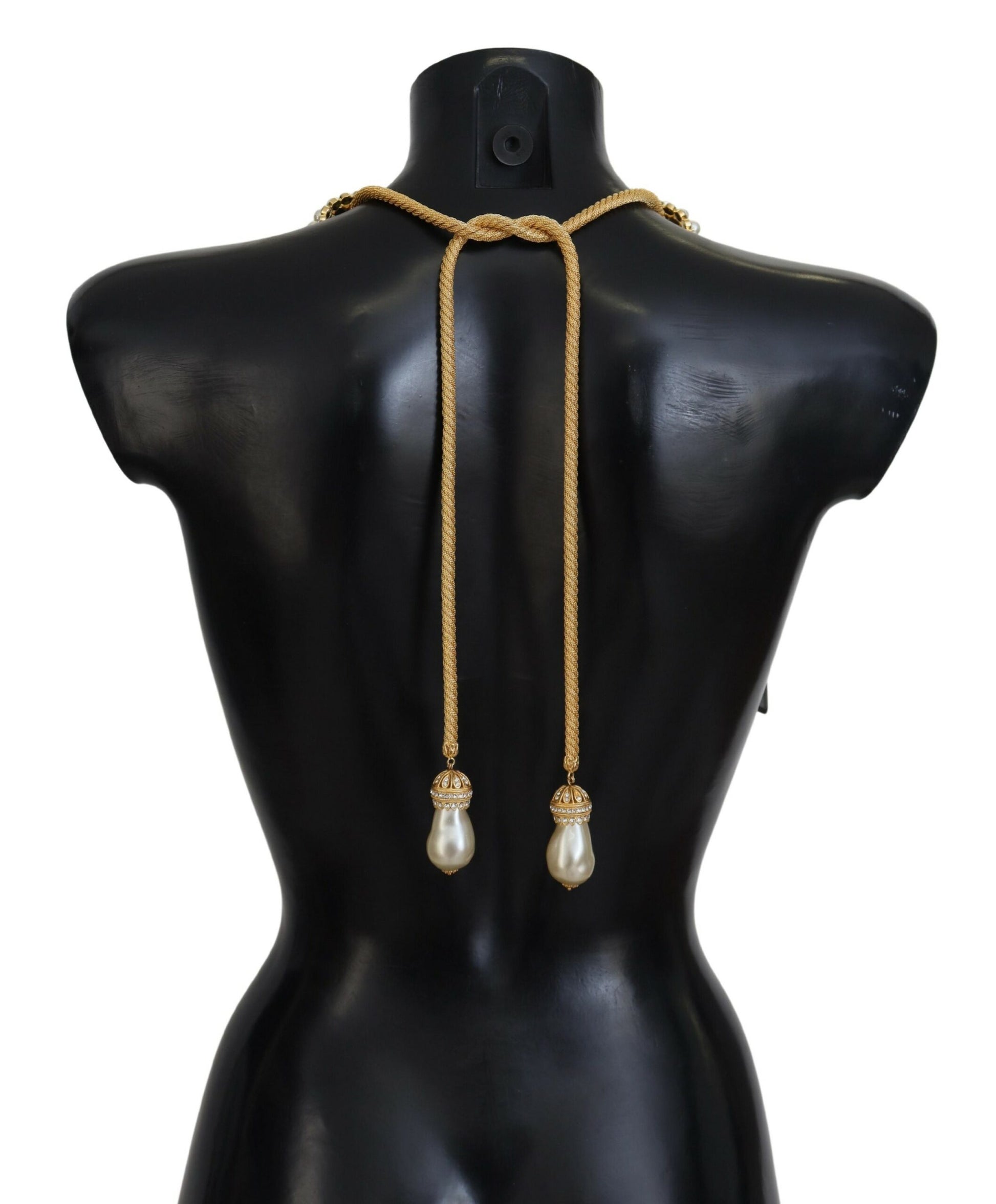 Statement-Halskette „Sicily Crystal Robe“ aus goldenem Messing
