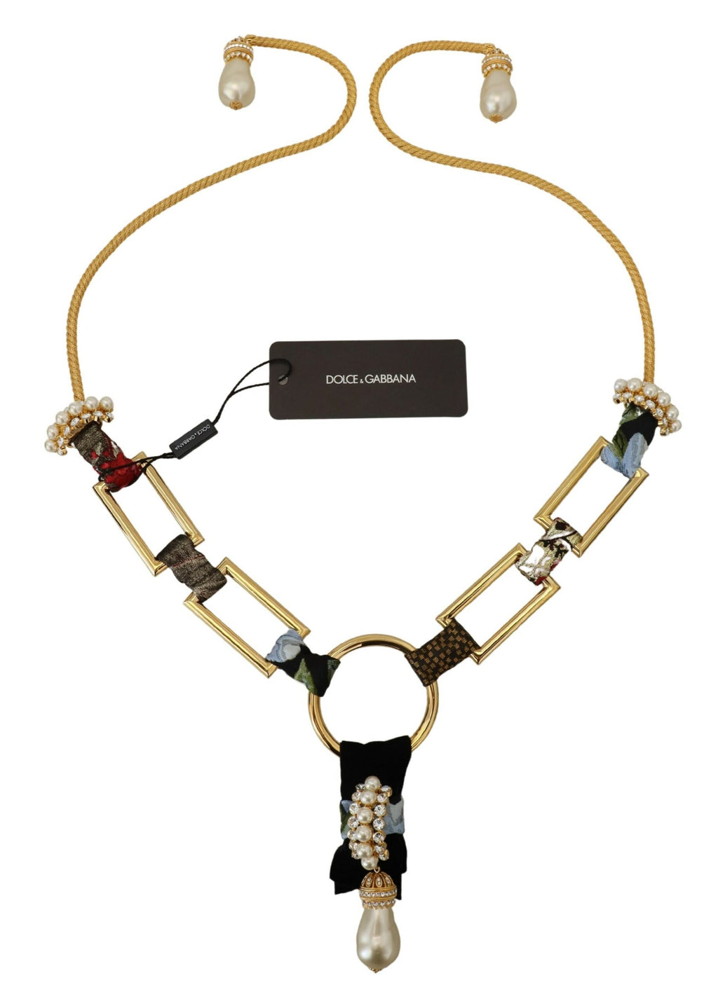 Statement-Halskette „Sicily Crystal Robe“ aus goldenem Messing