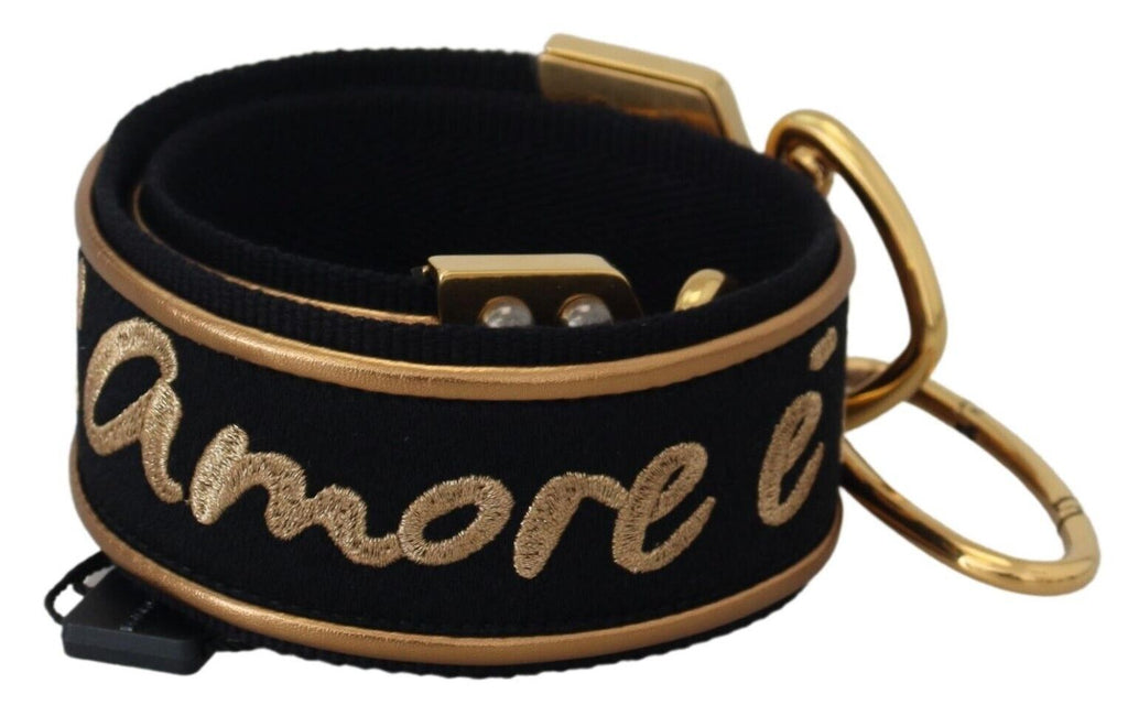 Schultergurt für Tasche aus Messing mit schwarzem und goldenem Logo-Print