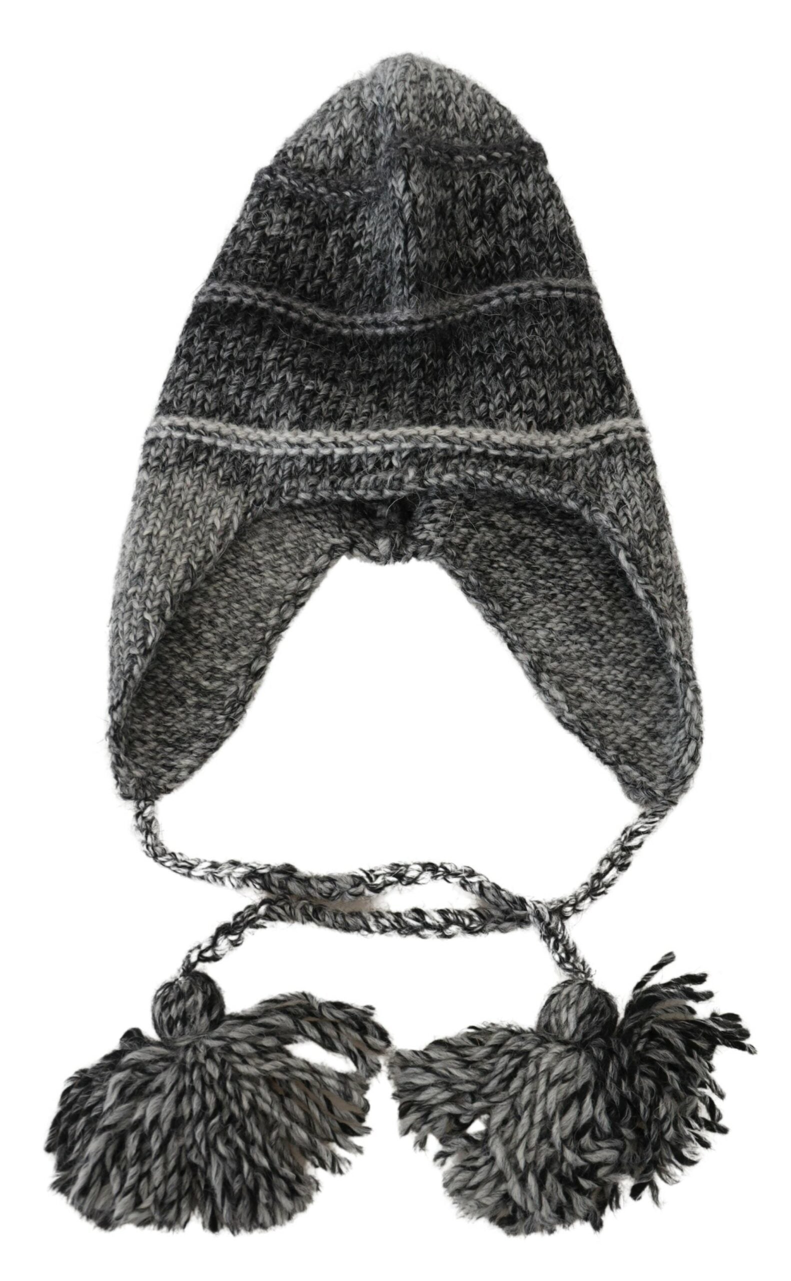 Graue warme Fleece-Strickmütze mit Ohrenklappen