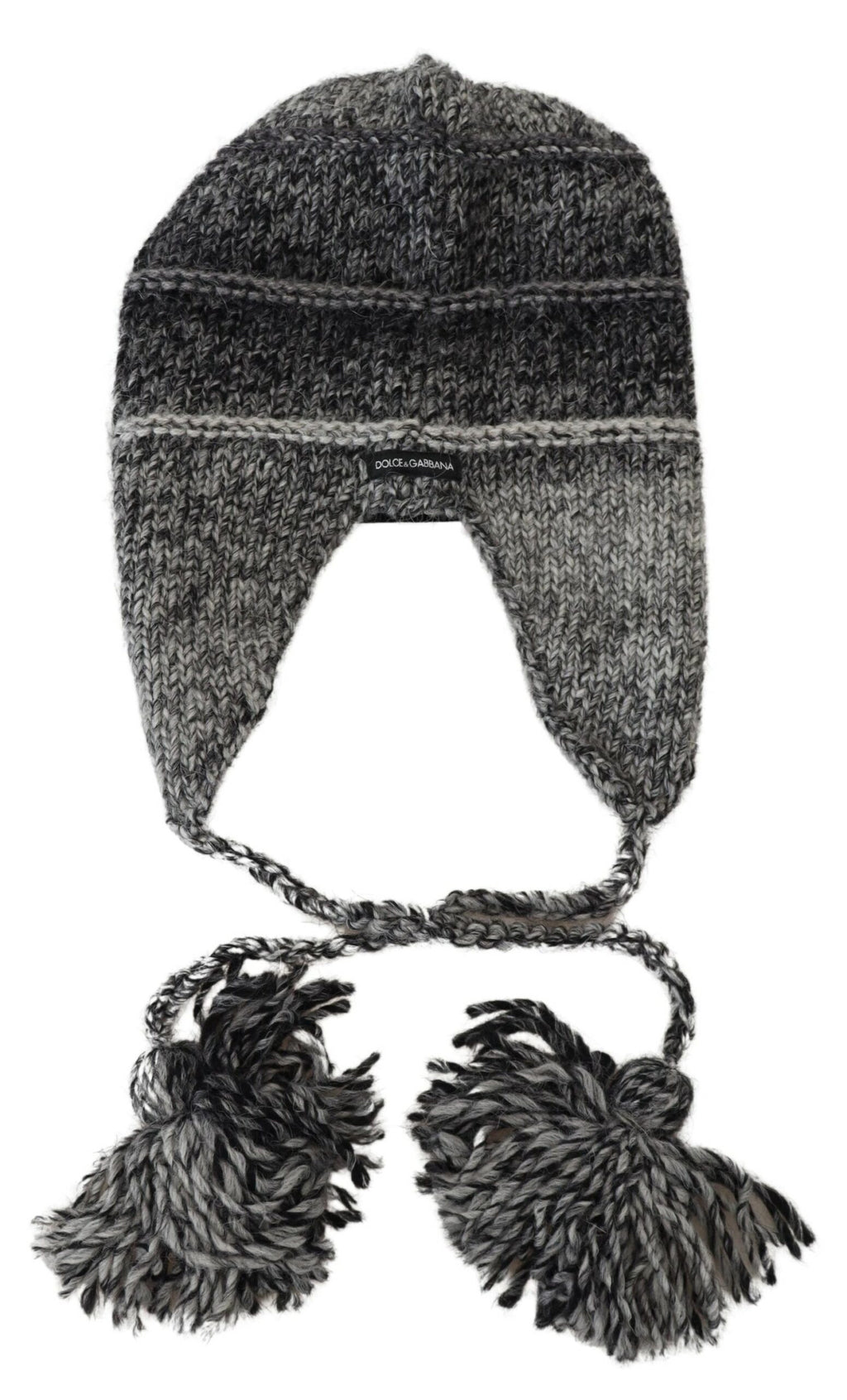 Graue warme Fleece-Strickmütze mit Ohrenklappen