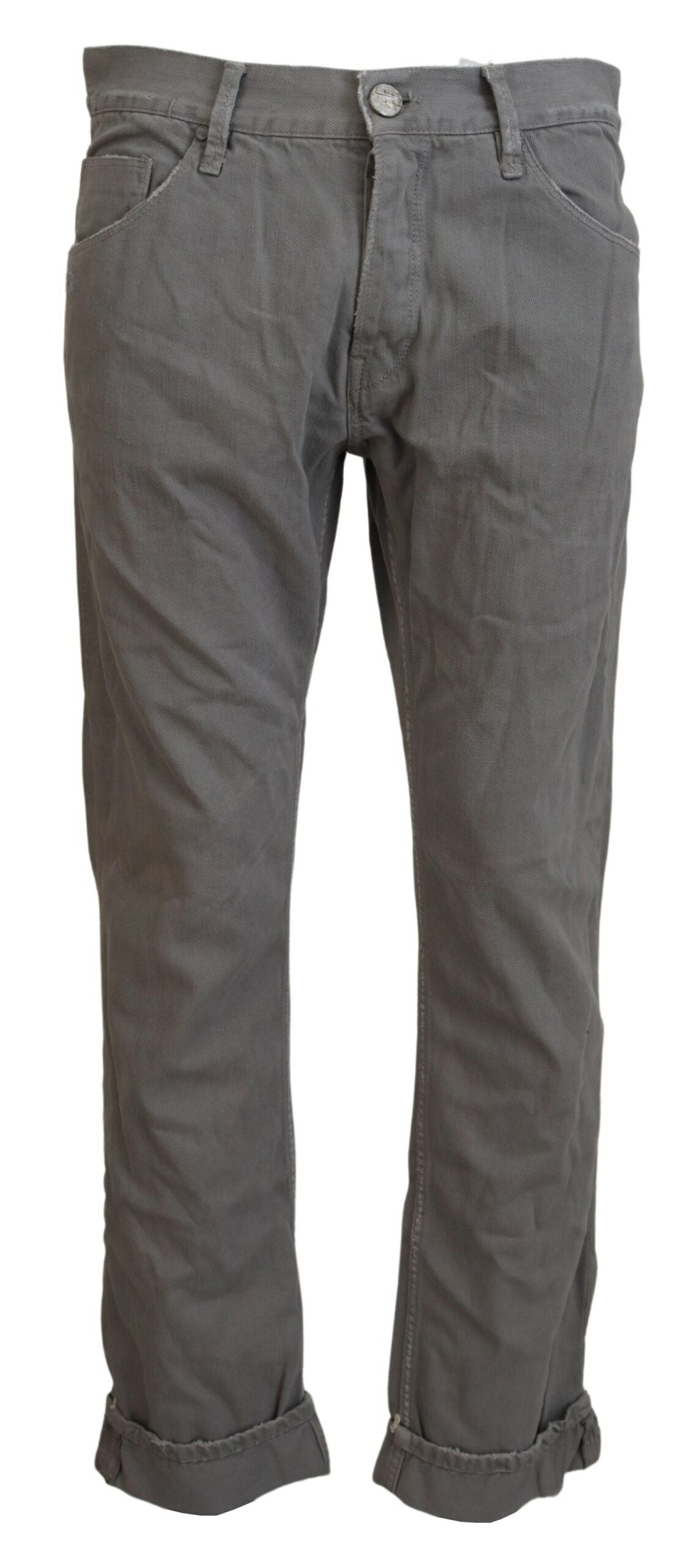 Graue, gerade geschnittene Freizeitjeans aus Baumwolle mit umgeschlagenem Saum