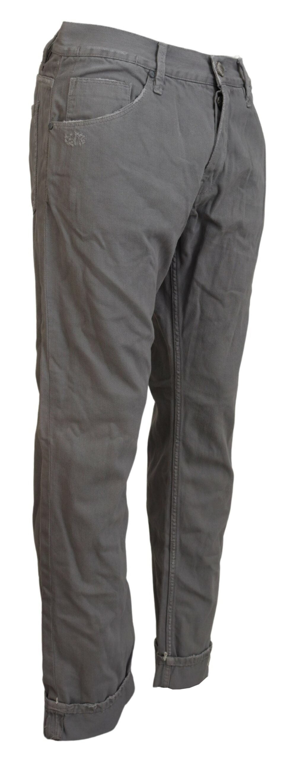 Graue, gerade geschnittene Freizeitjeans aus Baumwolle mit umgeschlagenem Saum