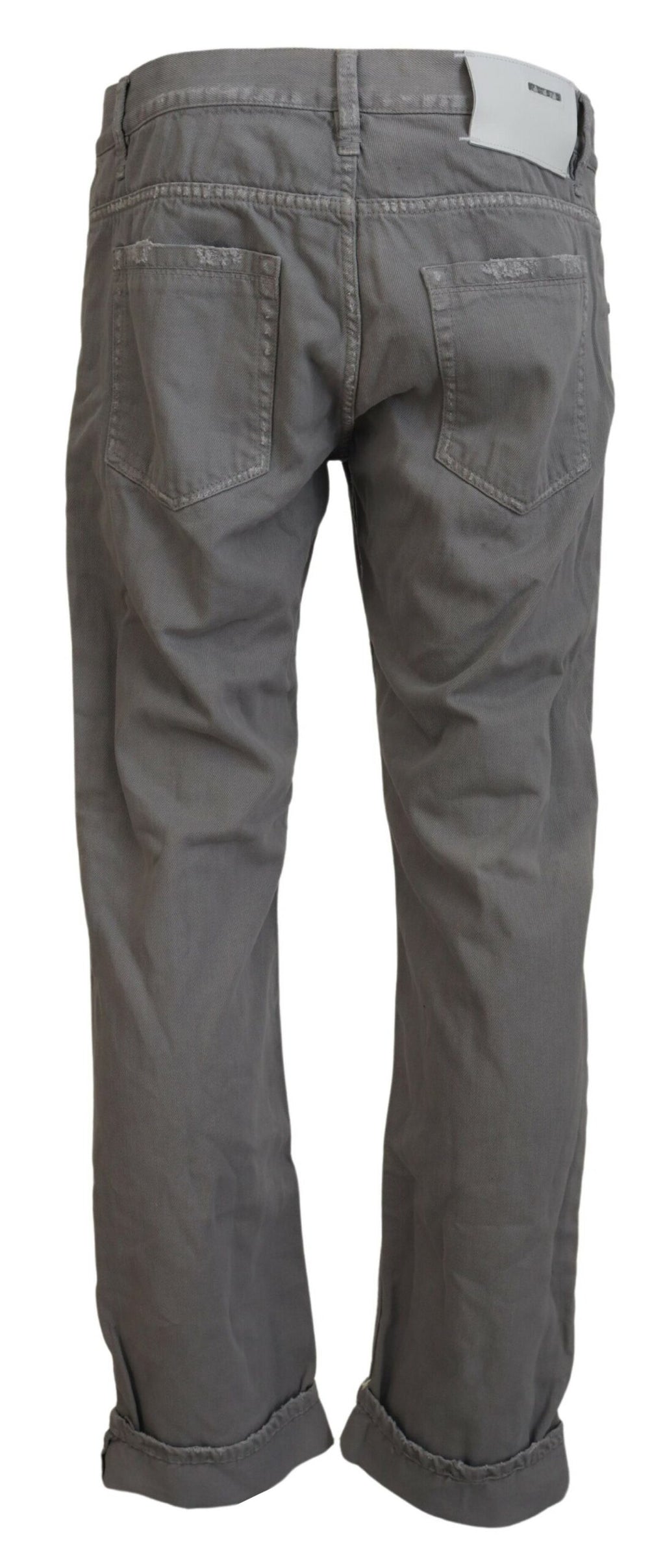 Graue, gerade geschnittene Freizeitjeans aus Baumwolle mit umgeschlagenem Saum
