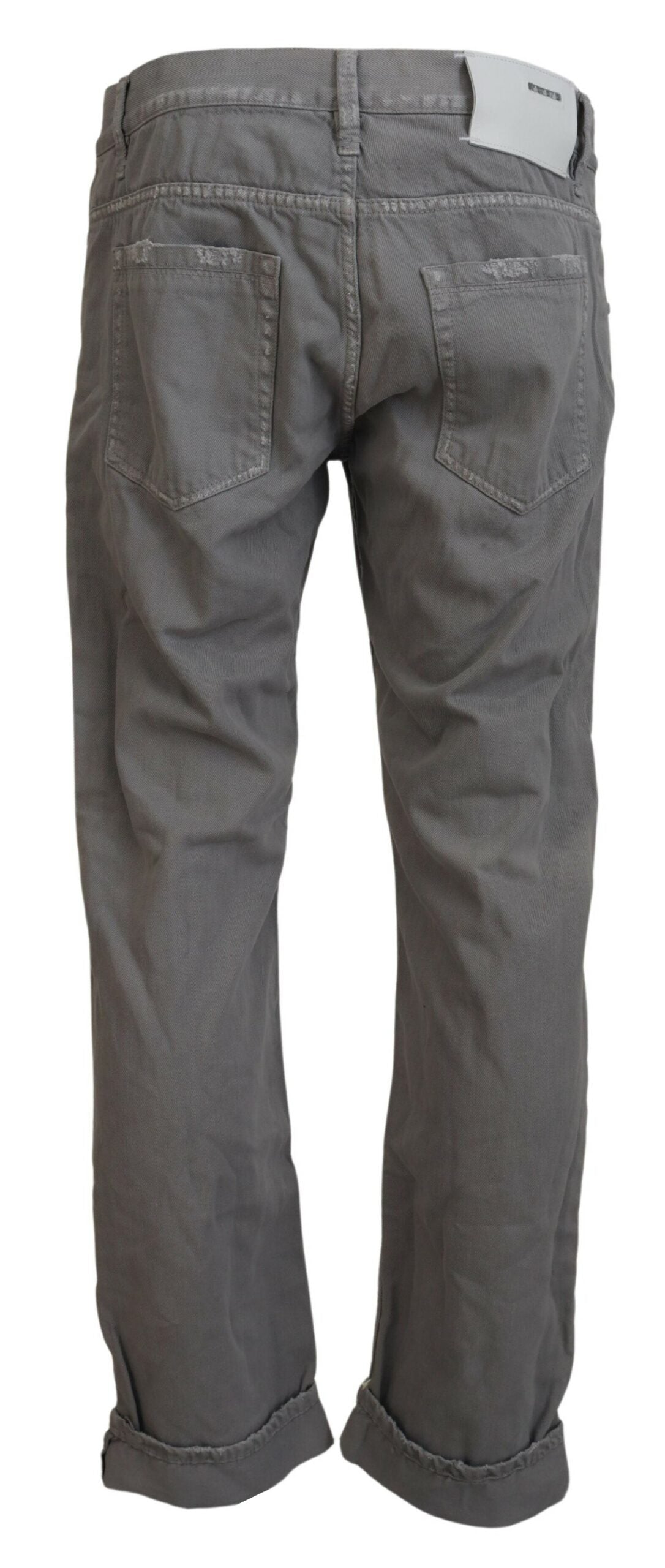 Graue, gerade geschnittene Freizeitjeans aus Baumwolle mit umgeschlagenem Saum