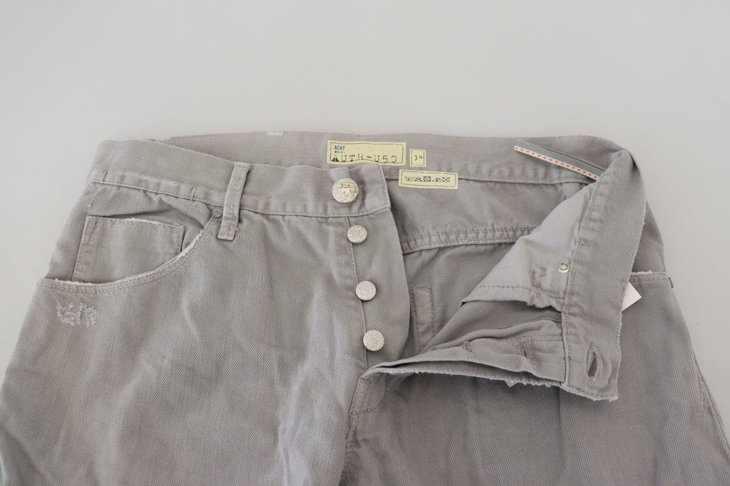Graue, gerade geschnittene Freizeitjeans aus Baumwolle mit umgeschlagenem Saum