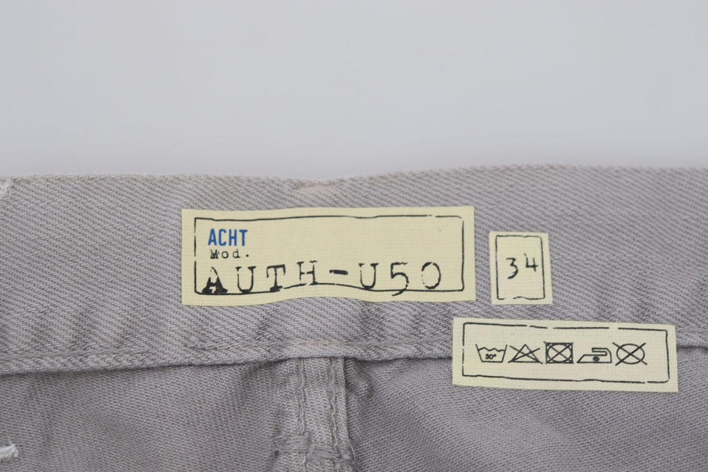 Graue, gerade geschnittene Freizeitjeans aus Baumwolle mit umgeschlagenem Saum